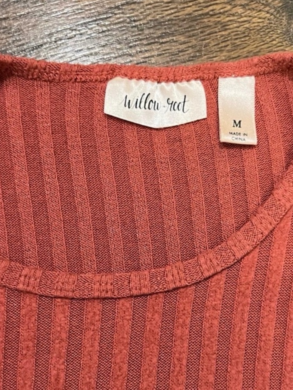 Women's Ribbed Long Sleeve Drawstring Top - Rust - Picture 3 of 3